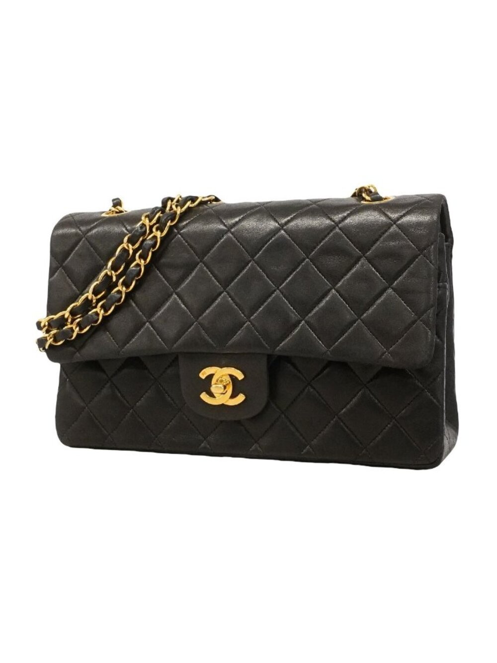 Chanel Shoulder Bag Quilted Lambskin Black Gold